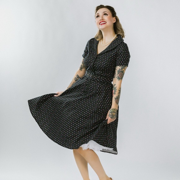1950s Black and Multicolor Polka Dots Brette Swing Dress - Picture 8 of 8